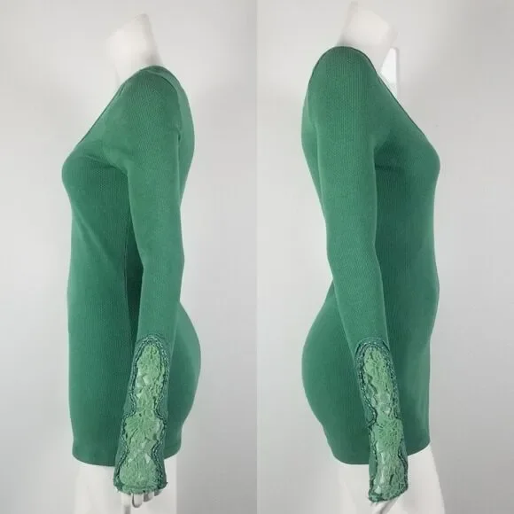 Free People Rare Crafty Cuff Green and Blush Thermal Top Bundle (2) Size Medium - Picture 4 of 13